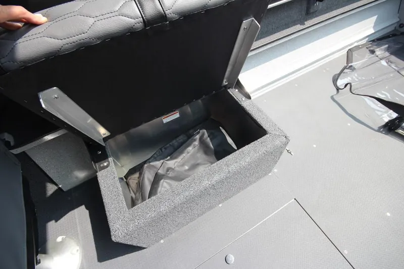 Slide: The Image of 2025 Weldcraft 200 Rebel F150 boat storage compartment with open seat. - 16