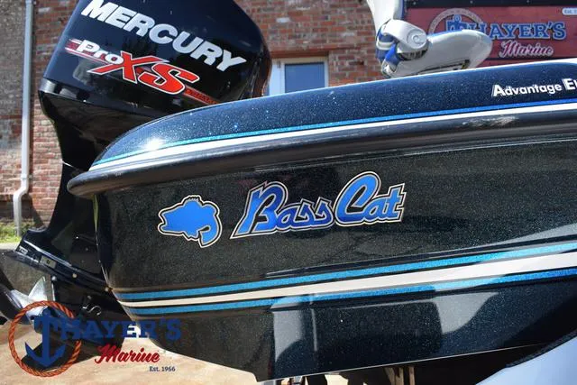 Slide: The Image of 2012 Bass Cat Pantera IV boat with Mercury Pro XS engine, displayed at Thayer's Marine. - 3