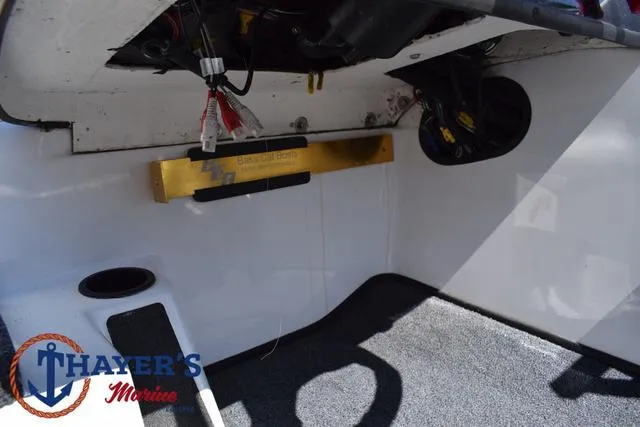 Slide: The Image of 2012 Bass Cat Pantera IV boat interior with Thayer's Marine logo. - 36