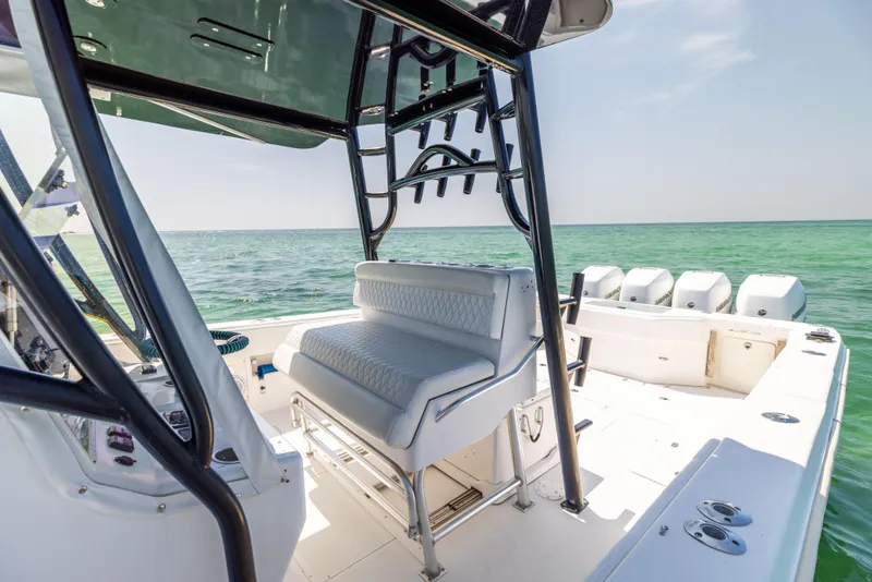 Slide: The Image of 2008 SeaVee 390 B boat interior with ocean view and multiple outboard engines. - 32