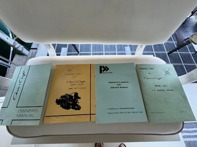 Slide: The Image of Manuals for 1972 Chris-Craft 41 Commander, including owner's, service, and parts lists. - 26