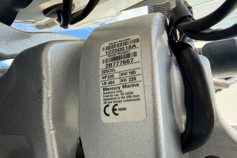 Slide: The Image of Label on Mercury Marine engine, model 225CXL, for Glasstream 280 SCX, 2021. - 110