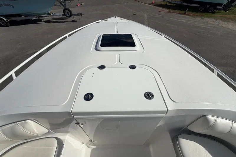 Slide: The Image of 2021 Glasstream 280 SCX boat deck, featuring sleek design and spacious seating area. - 48