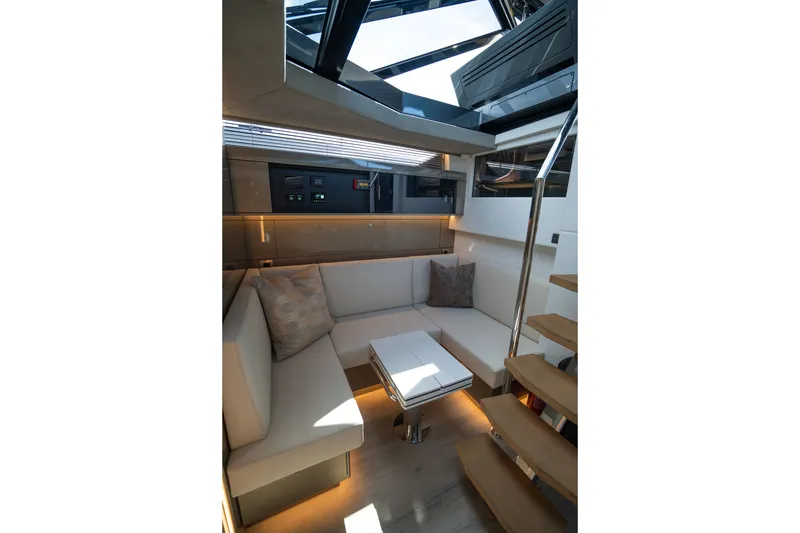 Slide: The Image of Luxurious interior of 2024 Dutch American Iconic DA 50 yacht with modern seating and staircase. - 35