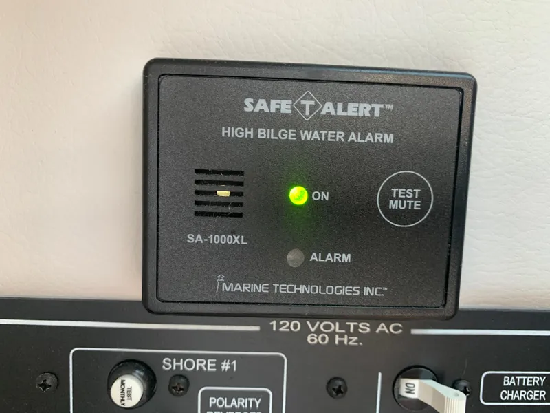 Slide: The Image of High bilge water alarm panel on 2018 Crownline 264 CR boat, showing active status. - 31