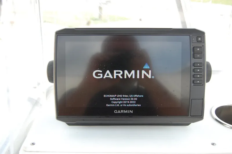 Slide: The Image of Garmin marine GPS device on 2004 Cape Horn Cape Bay boat dashboard. - 16