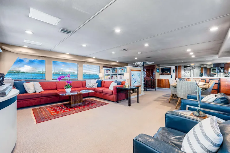 Slide: The Image of Luxurious 1991 Expedition Freeport Yacht interior with spacious seating and elegant decor. - 36