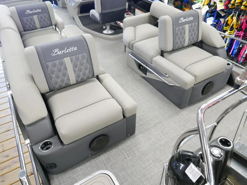Slide: The Image of 2024 Barletta Lusso 23M interior with luxurious gray seating and modern design. - 36