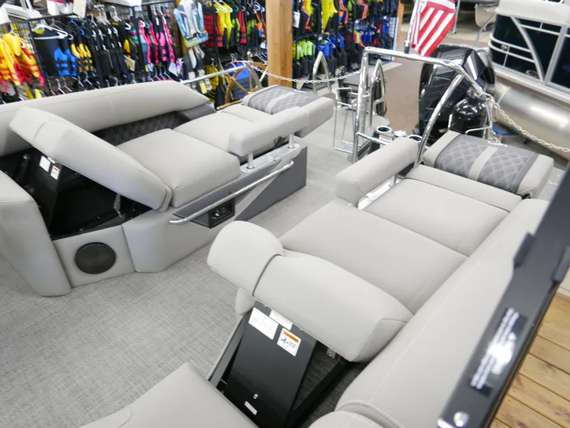 Slide: The Image of Luxurious 2024 Barletta Lusso 23M pontoon boat interior with plush seating and modern design. - 43