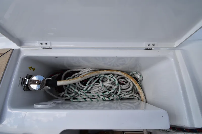 Slide: The Image of Anchor locker with ropes on a 2019 Hanse 458 yacht. - 26