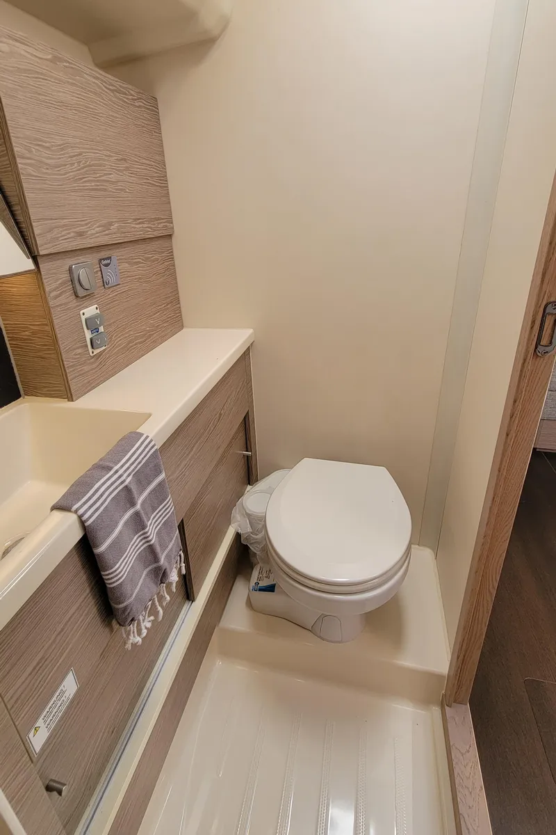 Slide: The Image of Modern bathroom interior of 2019 Hanse 458 yacht with compact design. - 48