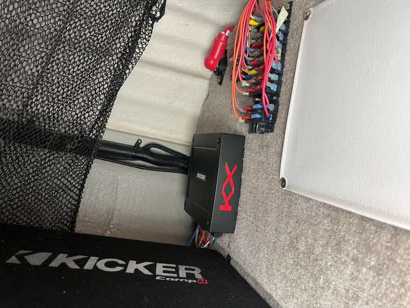 Slide: The Image of 2019 Crownline Eclipse E285 audio system wiring with Kicker amplifier and fuse panel. - 17
