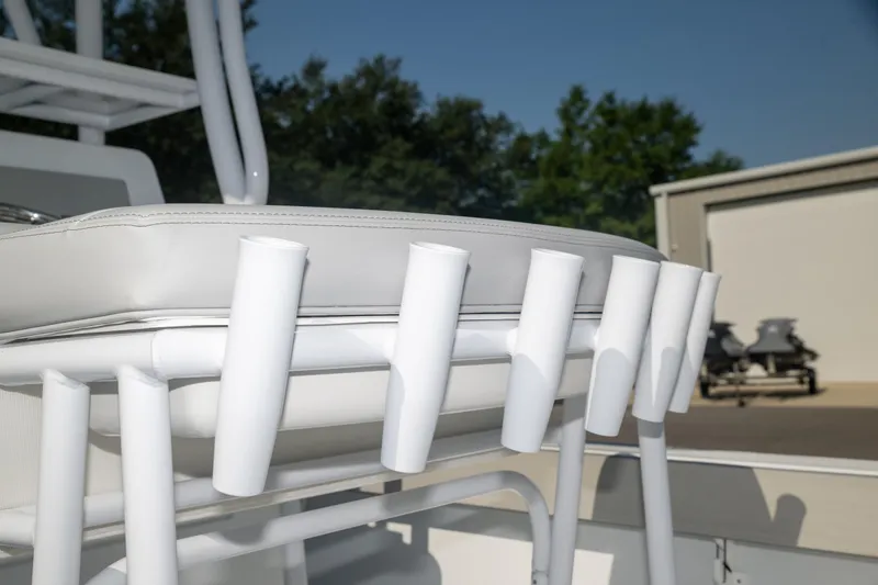 Slide: The Image of 2025 Contender 26 Bay boat rod holders and seating detail. - 10