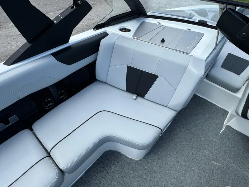Slide: The Image of 2022 Malibu Wakesetter 20 VTX interior with sleek, modern seating design. - 30