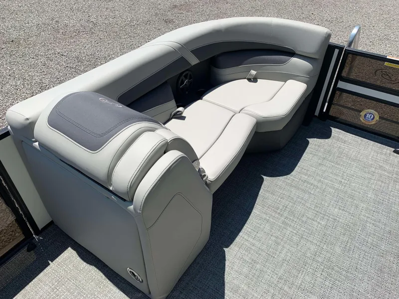 Slide: The Image of 2025 Barletta Cabrio 20UC boat interior with plush seating and modern design. - 6
