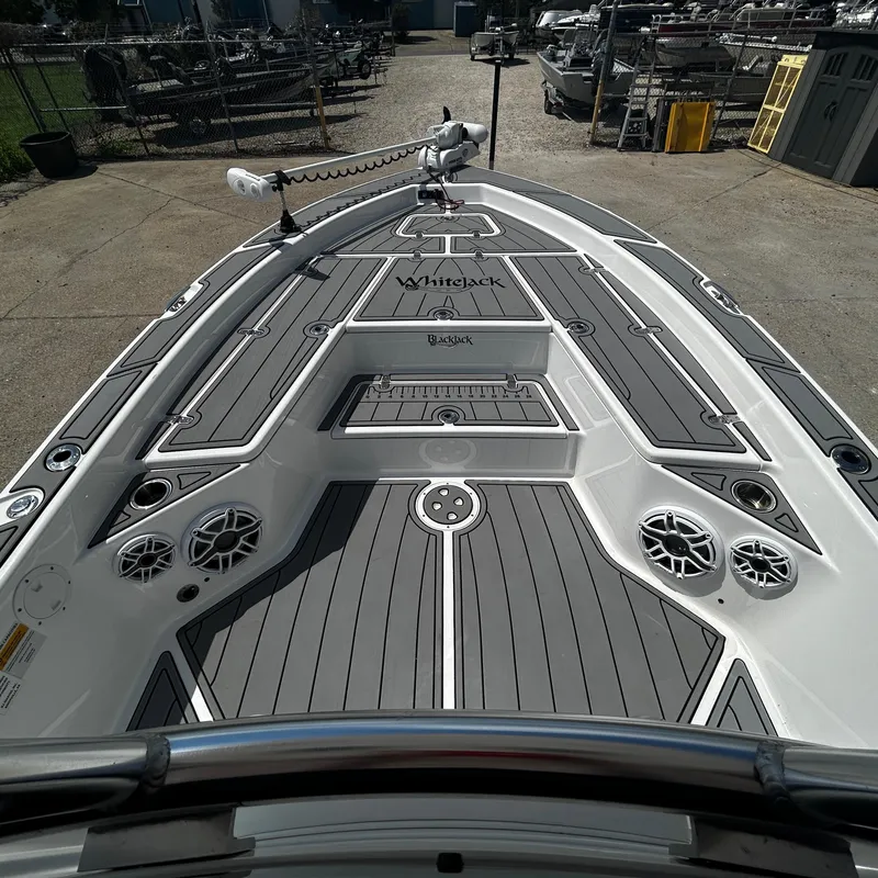 Slide: The Image of 2021 BlackJack 256 Bay boat deck with sleek design and modern features. - 19