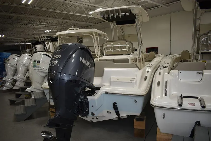 Slide: The Image of 2024 Key West 239 FS boat with Yamaha engine in showroom. - 40