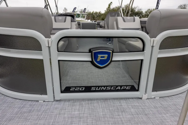 Slide: The Image of 2025 Premier 220 Sunscape RF boat interior with logo and seating. - 4