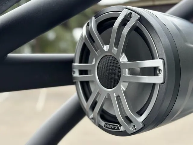 Slide: The Image of Close-up of a Hertz speaker on a 2025 Yamaha Boats 222XD. - 12