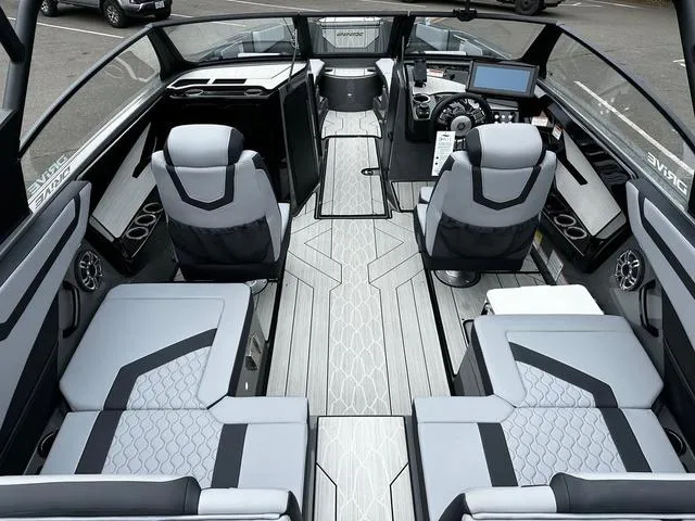 Slide: The Image of 2025 Yamaha Boats 222XD interior with modern seating and sleek design. - 9