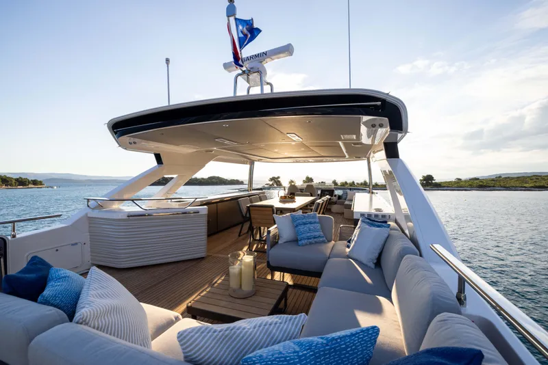 Slide: The Image of Luxurious 2024 Absolute NAVETTA 75 yacht with spacious deck and elegant seating. - 27