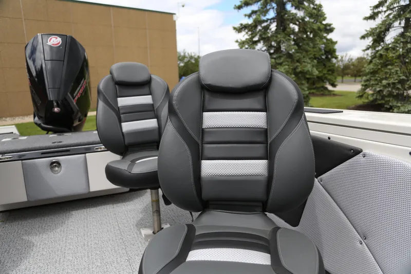 Slide: The Image of 2024 Ranger VX1988 WT boat seats with sleek black and gray design. - 6