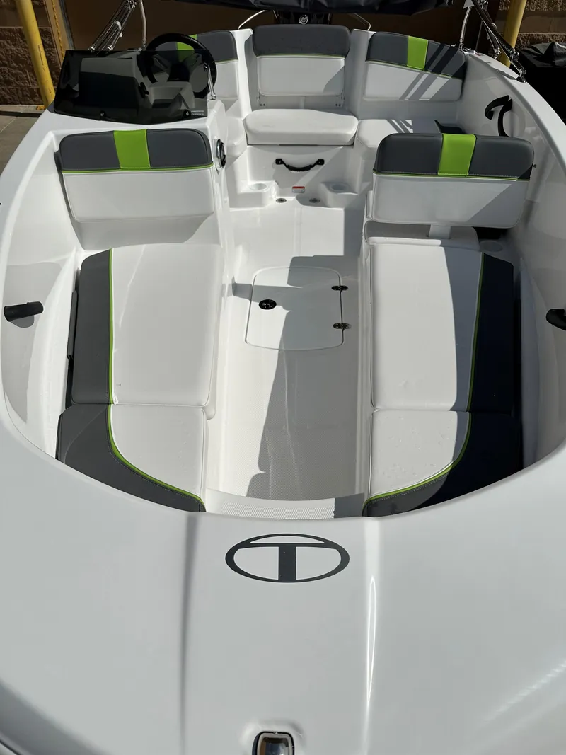 Slide: The Image of 2024 Tahoe T16 boat interior with modern seating and sleek design. - 3