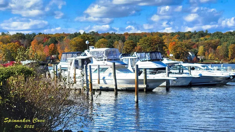 Slide: The Image of Sea Ray 440 Aft Cabin yacht docked at Spinnaker Cove, autumn 2022. - 10