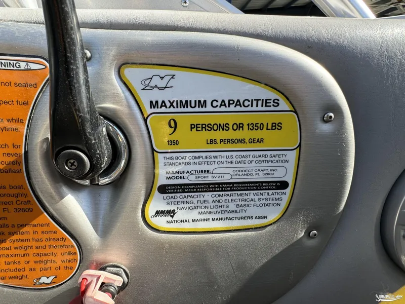 Slide: The Image of 2007 Nautique SV211 capacity label, maximum 9 persons or 1350 lbs. - 7