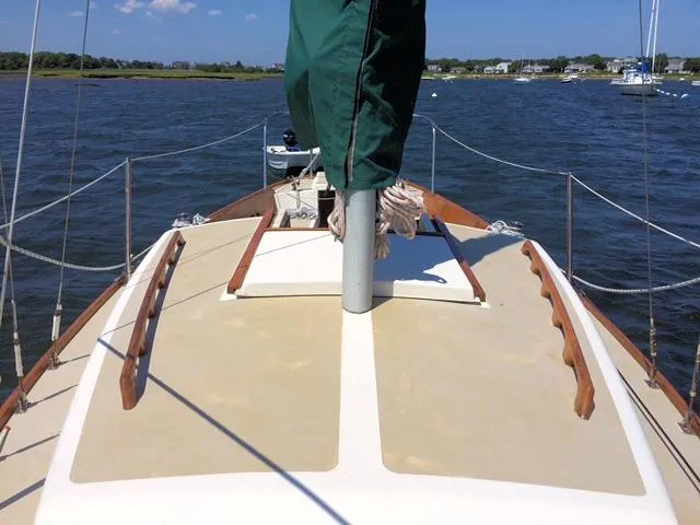 Slide: The Image of Sailboat deck view, Quickstep 24, 1988 model, on calm waters. - 6