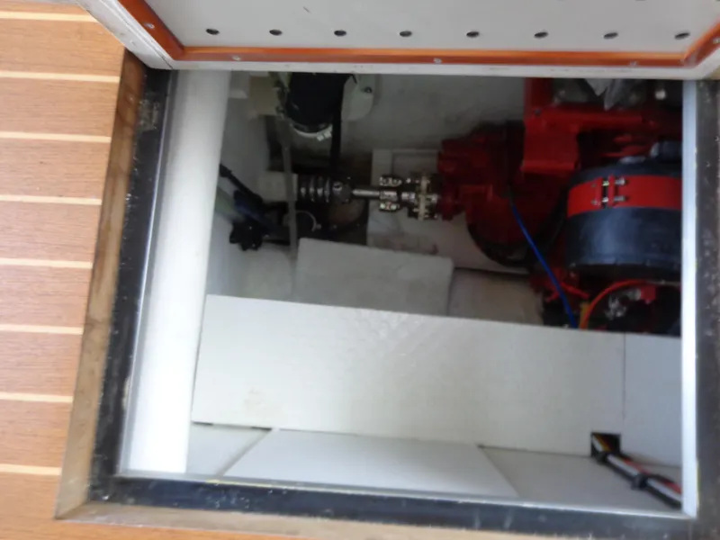 Slide: The Image of Engine compartment of 2020 SeaPiper Pilothouse boat, showcasing mechanical components. - 35