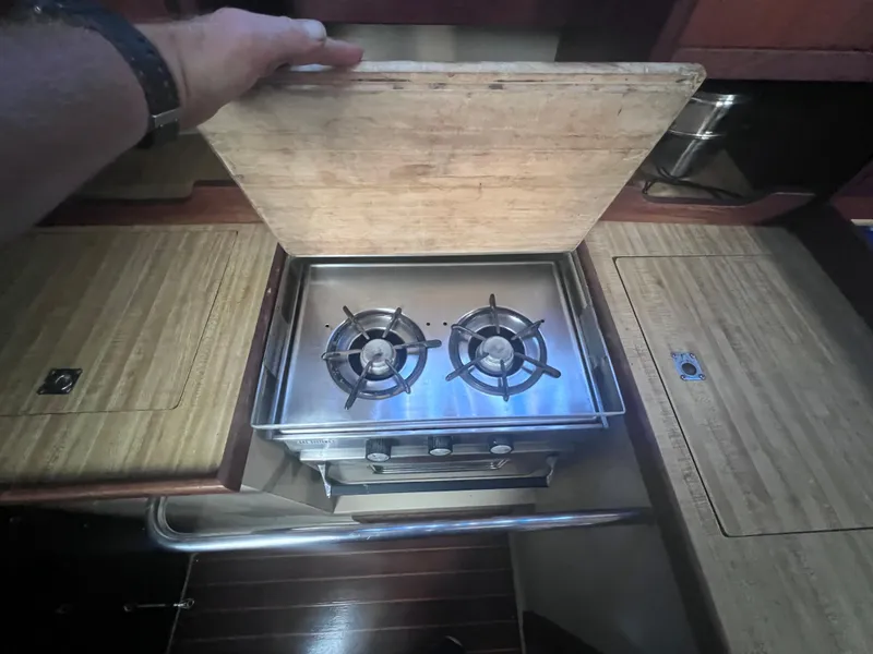 Slide: The Image of Two-burner stove in 1983 Catalina 36 yacht kitchen. - 24