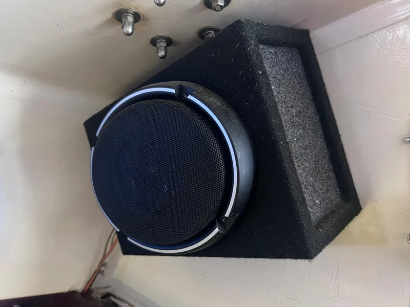 Slide: The Image of Speaker mounted on a Catalina 36 sailboat, model year 1983, with visible wiring. - 31