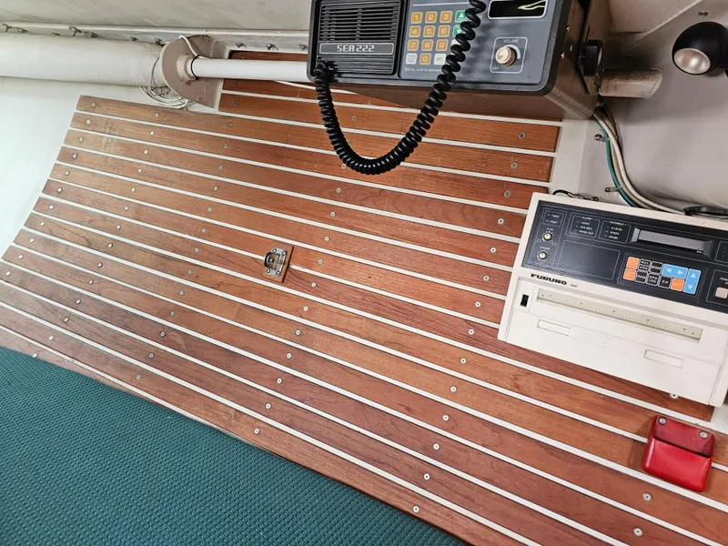 Slide: The Image of Wooden boat interior with radio equipment, Express 37, 1987 model. - 20