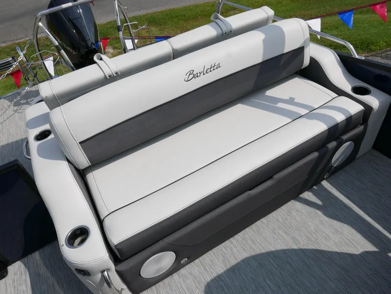 Slide: The Image of 2022 Barletta Corsa 23UC boat seating with cup holders and speakers. - 29