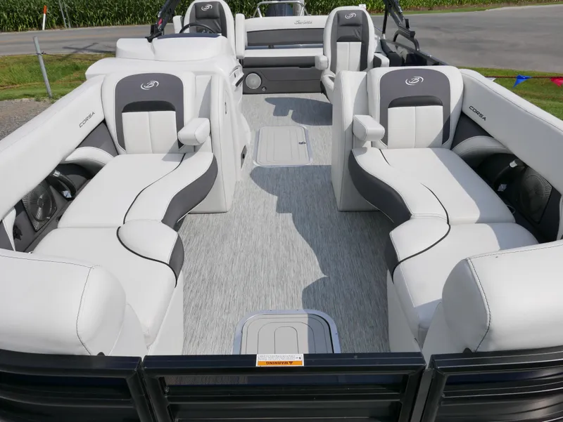 Slide: The Image of 2022 Barletta Corsa 23UC pontoon boat interior with luxurious seating. - 4