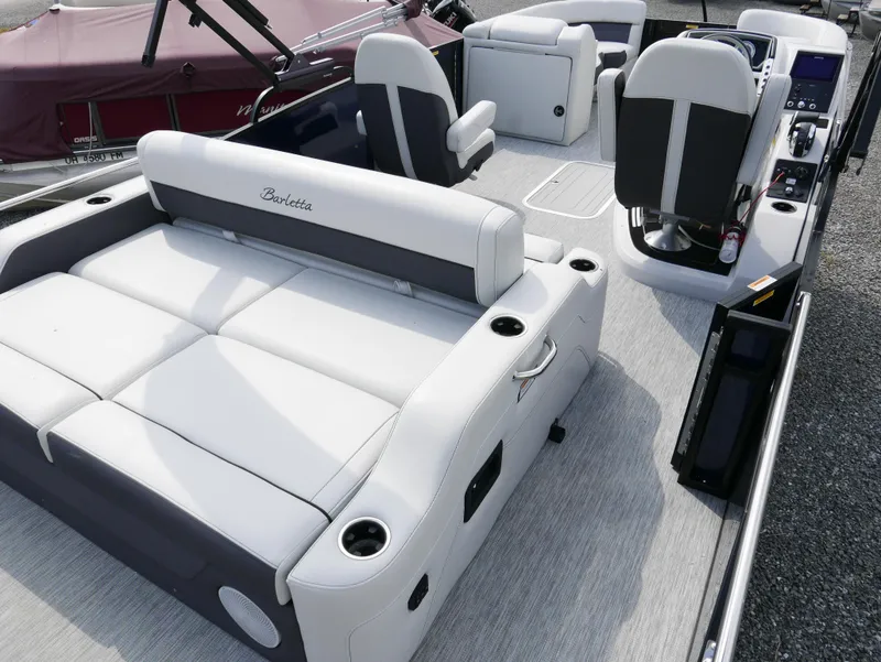 Slide: The Image of 2022 Barletta Corsa 23UC pontoon boat interior with luxurious seating and modern design. - 42
