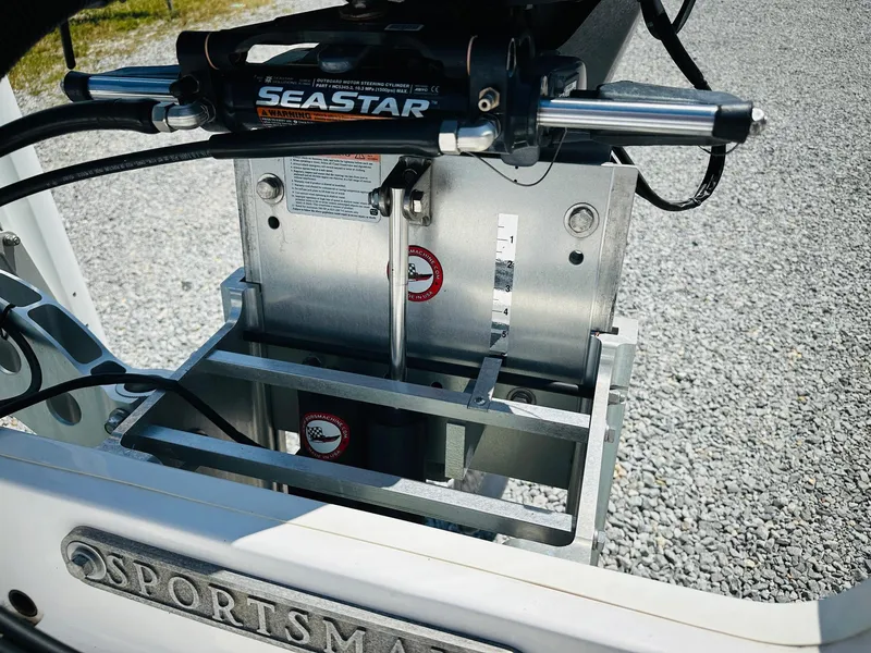 Slide: The Image of 2021 Sportsman Tournament 214 SBX Bay Boat hydraulic steering system detail. - 22