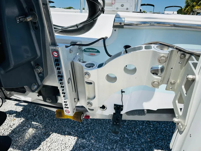 Slide: The Image of 2021 Sportsman Tournament 214 SBX Bay Boat transom with engine mount details. - 9