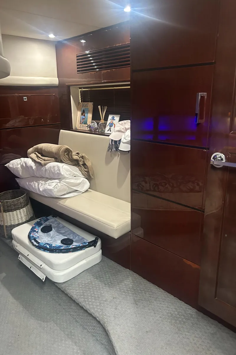 Slide: The Image of Interior of 2008 Sea Ray 47 Sedan Bridge with cozy seating and modern decor. - 15