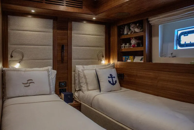 Slide: The Image of Luxurious twin cabin interior of 2022 Sirena 58 Flybridge yacht. - 28