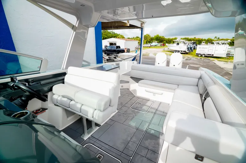 Slide: The Image of 2022 Aviara AV32 OB boat interior with spacious seating and modern design. - 37