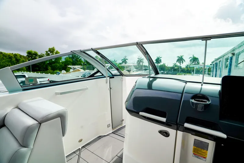 Slide: The Image of 2022 Aviara AV32 OB boat interior with sleek design and modern controls. - 39