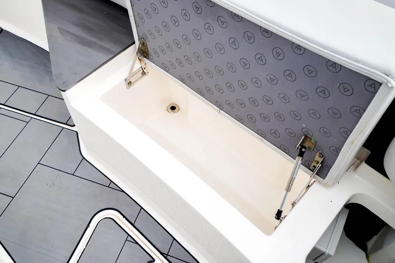 Slide: The Image of Open storage compartment on 2022 Aviara AV32 OB boat deck. - 46