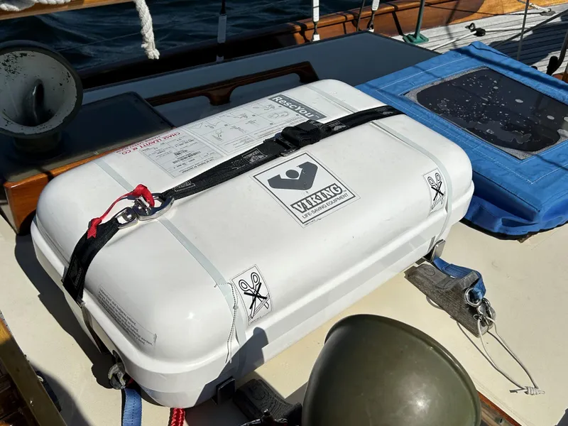 Slide: The Image of Viking safety equipment on 1985 Herreshoff Nereia Molly's Cove 38' sailboat deck. - 35