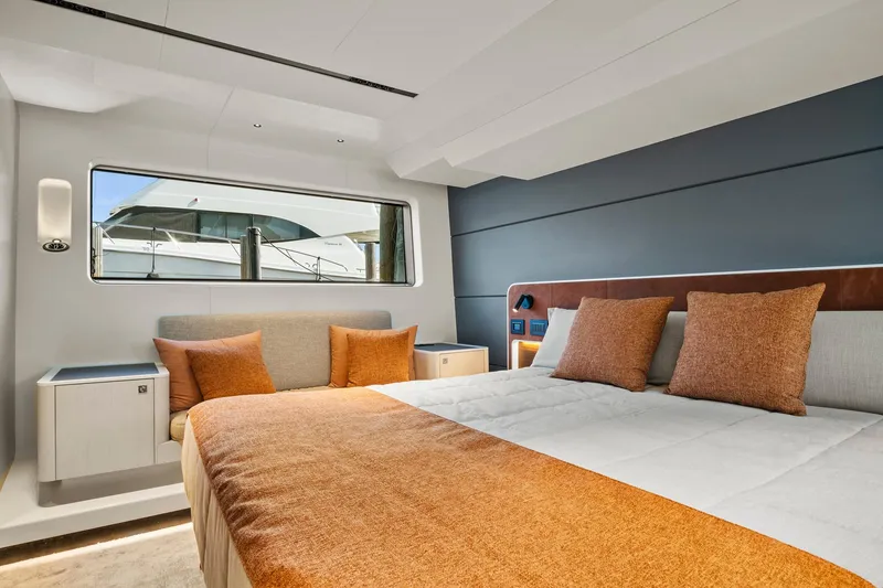 Slide: The Image of Luxurious 2023 Astondoa AS5 yacht bedroom with modern design and elegant decor. - 37