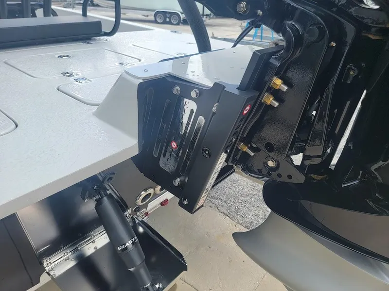 Slide: The Image of 2025 SCB S22 boat engine mount detail with hydraulic components. - 8