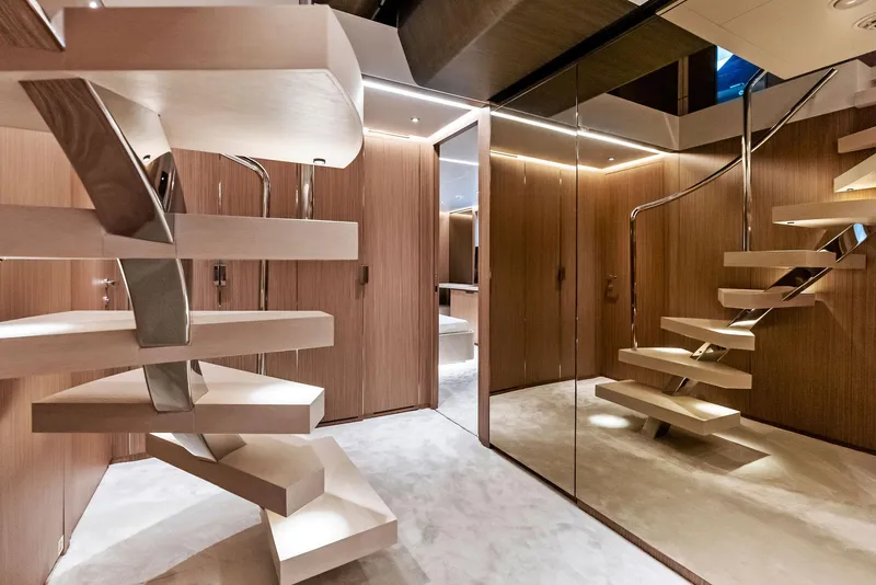 Slide: The Image of Luxurious modern staircase in 2023 Custom Line 106' yacht interior. - 18