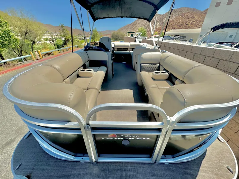 Slide: The Image of 2023 Sun Tracker Party Barge 20 DLX pontoon boat with spacious seating and canopy. - 10