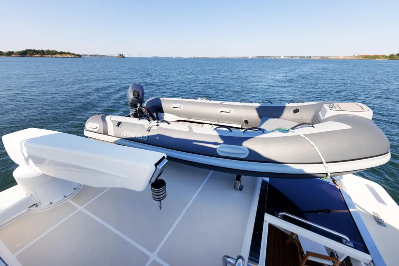 Slide: The Image of Grand Banks 43 Europa 2014 yacht with inflatable boat on deck, ocean view. - 29